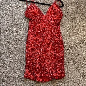 Fashion Nova Red Sequin Spaghetti-Strap Party Dress